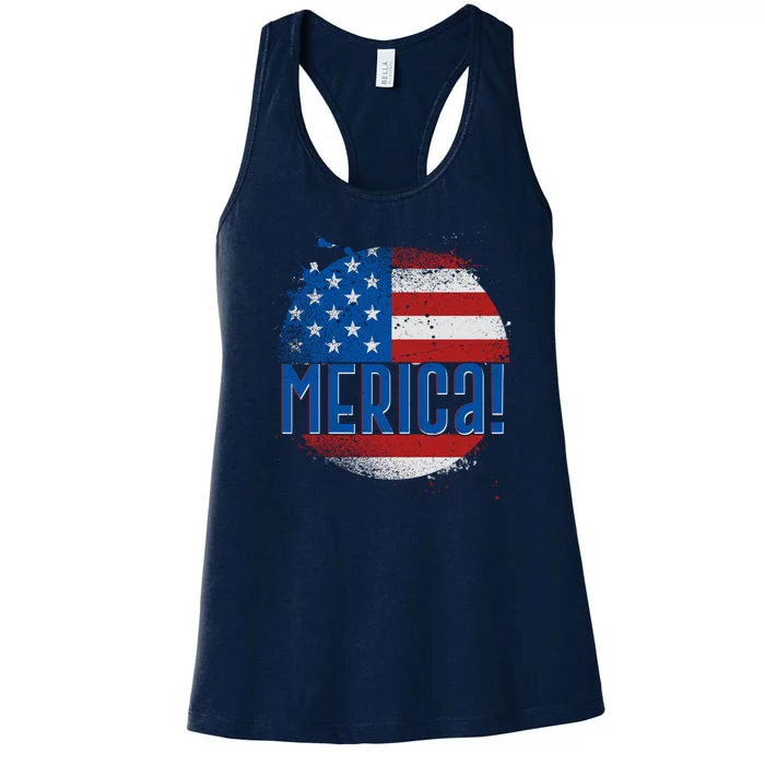 Merica Paint Splatter American USA Flag Women's Racerback Tank