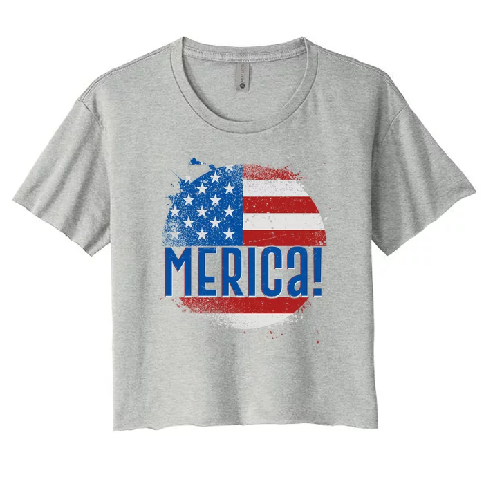 Merica Paint Splatter American USA Flag Women's Crop Top Tee