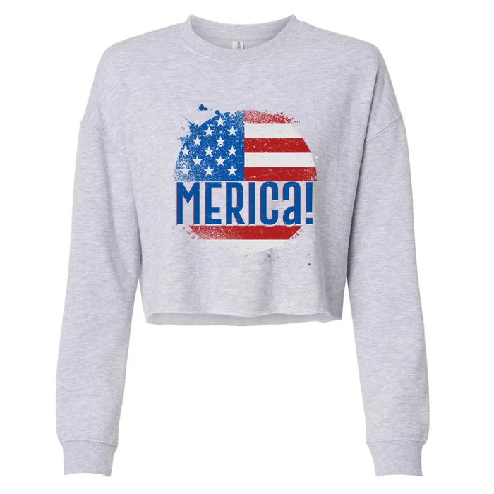 Merica Paint Splatter American USA Flag Cropped Pullover Crew