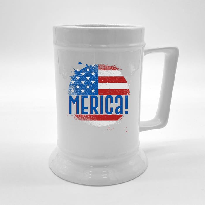 Merica Paint Splatter American USA Flag Front & Back Beer Stein