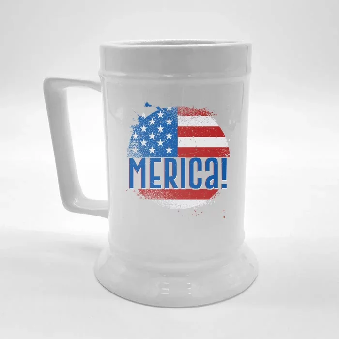 Merica Paint Splatter American USA Flag Front & Back Beer Stein