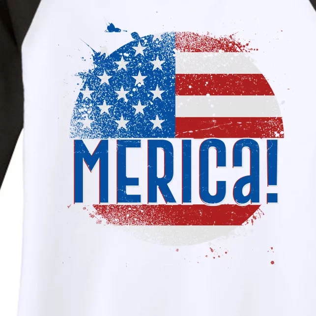 Merica Paint Splatter American USA Flag Women's Tri-Blend 3/4-Sleeve Raglan Shirt