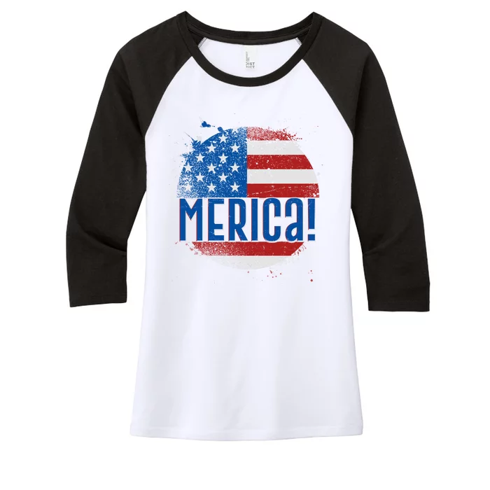 Merica Paint Splatter American USA Flag Women's Tri-Blend 3/4-Sleeve Raglan Shirt