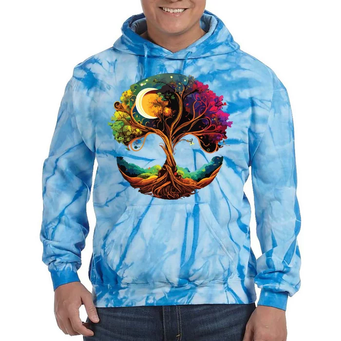 Moon Phases Tree Of Life Tie Dye Hoodie