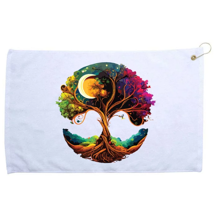 Moon Phases Tree Of Life Grommeted Golf Towel