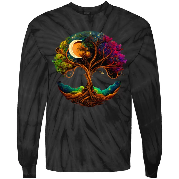 Moon Phases Tree Of Life Tie-Dye Long Sleeve Shirt