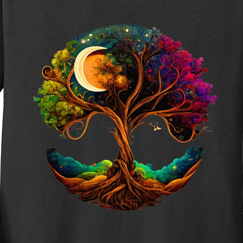 Moon Phases Tree Of Life Kids Long Sleeve Shirt