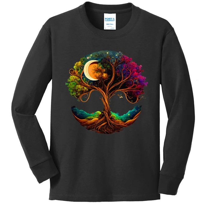 Moon Phases Tree Of Life Kids Long Sleeve Shirt