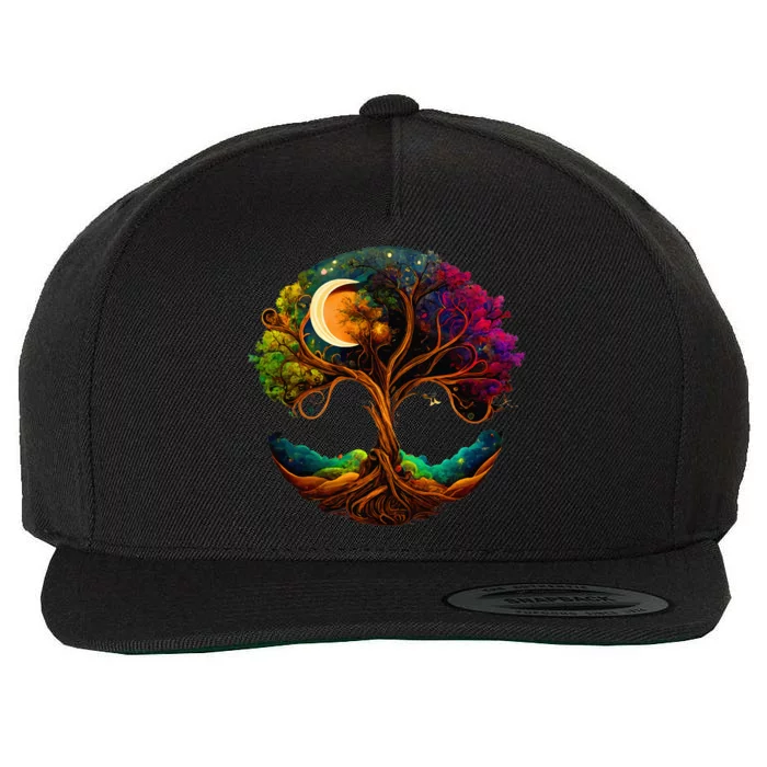 Moon Phases Tree Of Life Wool Snapback Cap