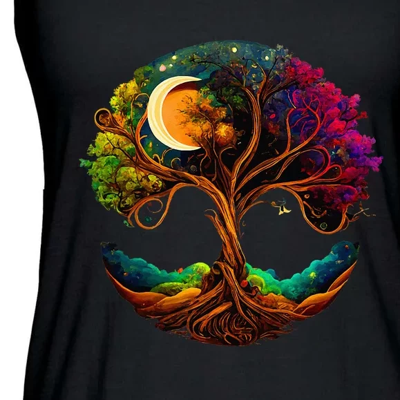 Moon Phases Tree Of Life Ladies Essential Flowy Tank