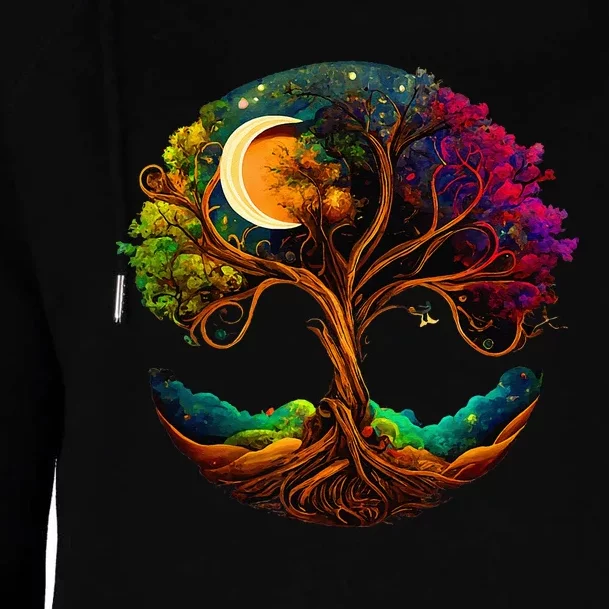 Moon Phases Tree Of Life Womens Funnel Neck Pullover Hood