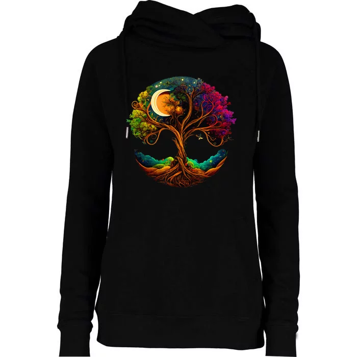 Moon Phases Tree Of Life Womens Funnel Neck Pullover Hood