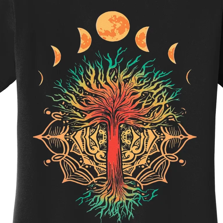 Moon Phases Tree of Life Retro Yoga Meditation Women's T-Shirt