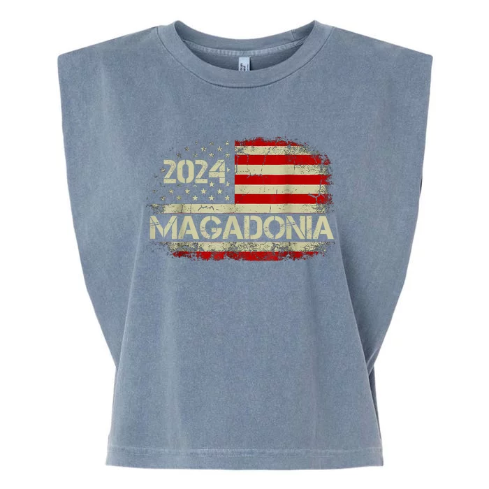 Magadonian Proud Trump We The People Magadonia 2024 US Flag Garment-Dyed Women's Muscle Tee