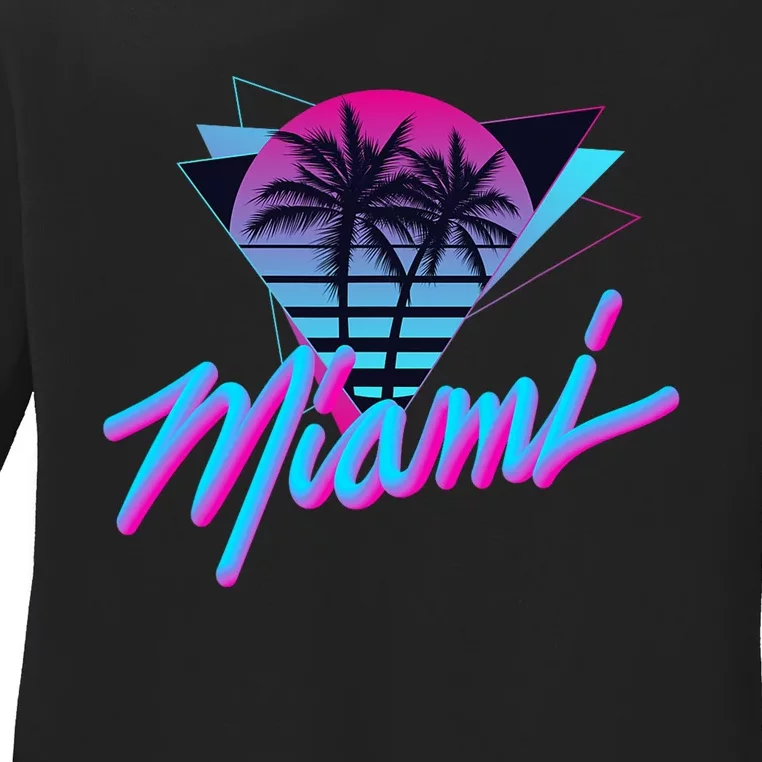 Miami Palm Trees Vaperwave Synthwave 80s Style Retro Ladies Long Sleeve Shirt