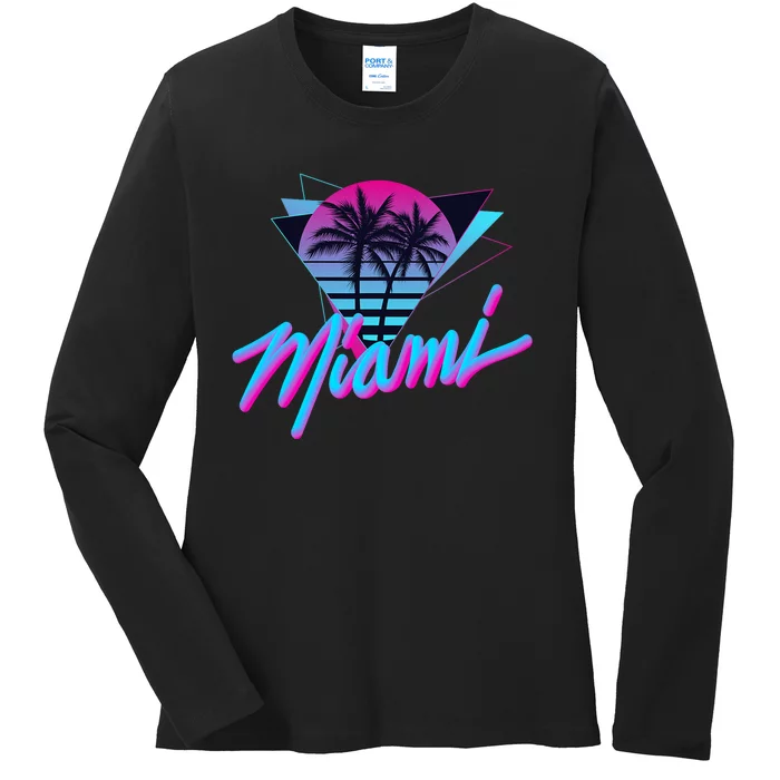 Miami Palm Trees Vaperwave Synthwave 80s Style Retro Ladies Long Sleeve Shirt