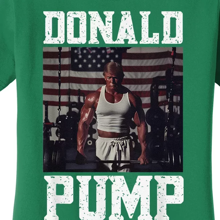 Muscular President Trump Lifting Weights Swole Donald Pump Women's T-Shirt