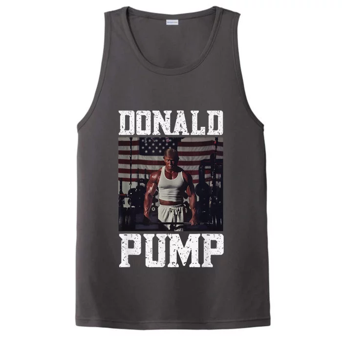 Muscular President Trump Lifting Weights Swole Donald Pump Performance Tank