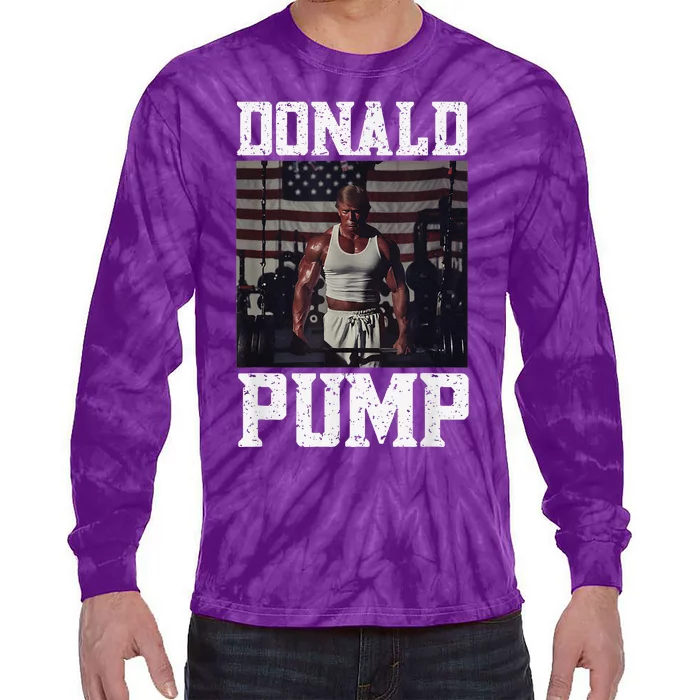 Muscular President Trump Lifting Weights Swole Donald Pump Tie-Dye Long Sleeve Shirt