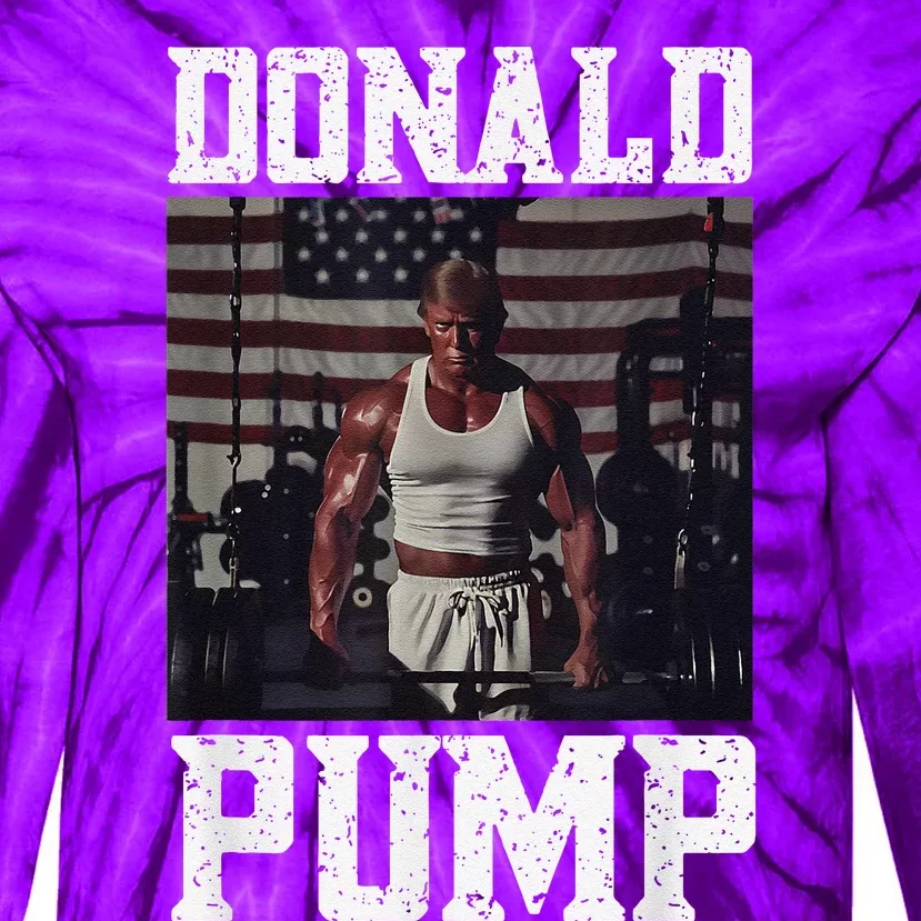 Muscular President Trump Lifting Weights Swole Donald Pump Tie-Dye Long Sleeve Shirt