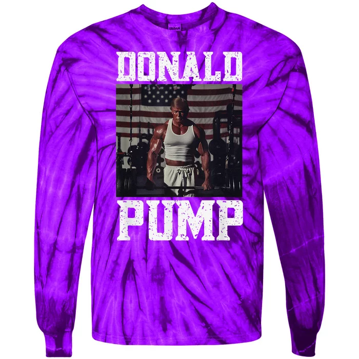 Muscular President Trump Lifting Weights Swole Donald Pump Tie-Dye Long Sleeve Shirt