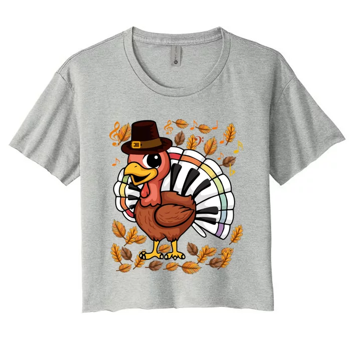 Music Piano Teachers Music Turkey Costume Happy Thanksgiving Gift Women's Crop Top Tee