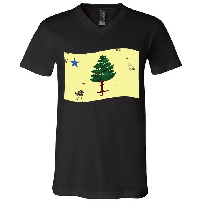 Maine Pine Tree Flag 1901 First State Flag V-Neck T-Shirt