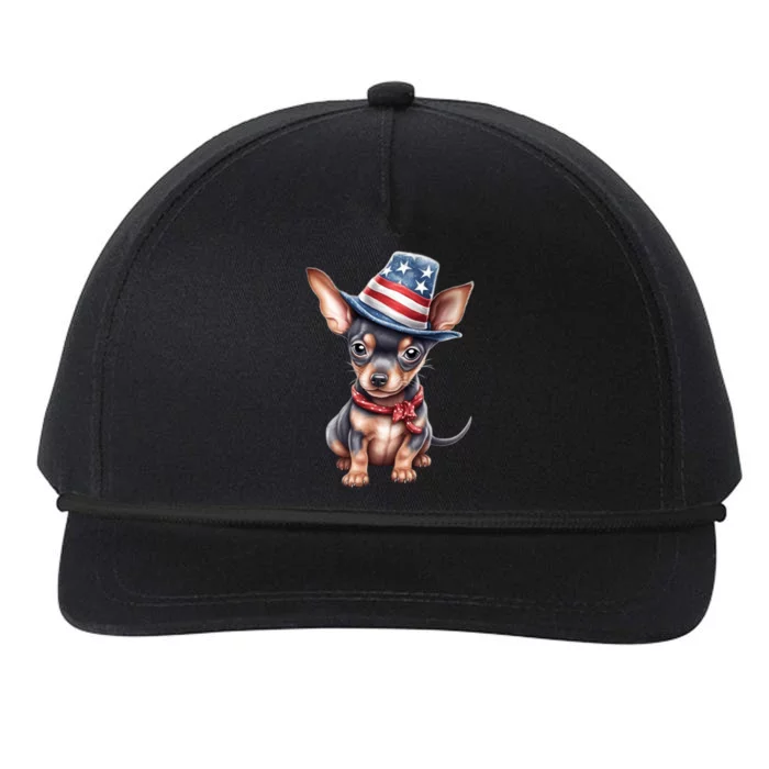 Miniature Pinscher USA Flag American Dogs 4th Of July Snapback Five-Panel Rope Hat