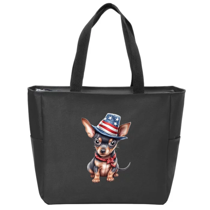 Miniature Pinscher USA Flag American Dogs 4th Of July Zip Tote Bag