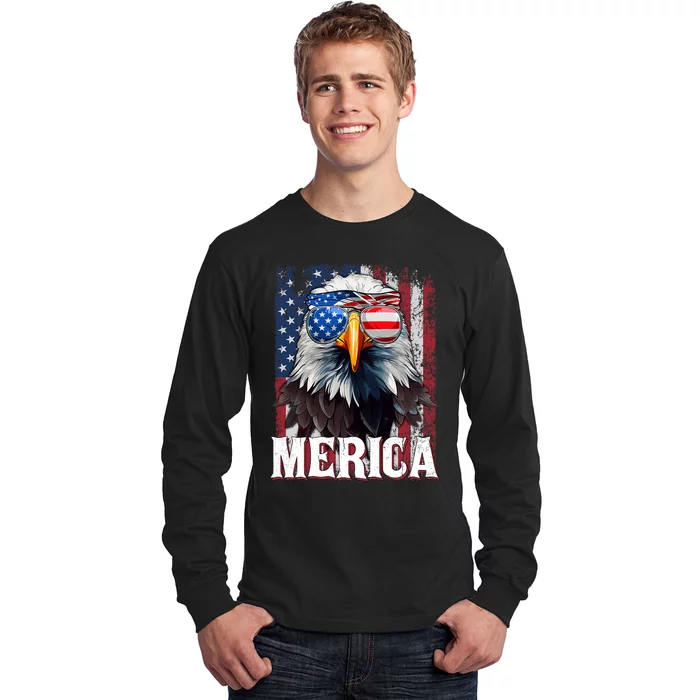 Merica Patriotic Usa Eagle Of Freedom 4th Of July Long Sleeve Shirt