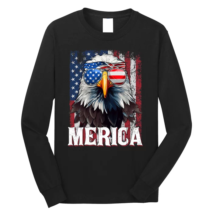 Merica Patriotic Usa Eagle Of Freedom 4th Of July Long Sleeve Shirt