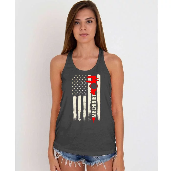 Machinist Patriotic Us Flag Women's Knotted Racerback Tank