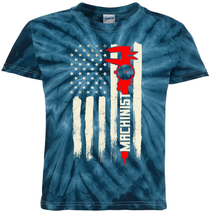 Machinist Patriotic Us Flag Kids Tie-Dye T-Shirt