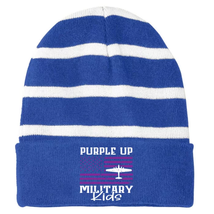 Military Purple Up Day Cute Gift Month Military Soldier Gift Striped Beanie with Solid Band