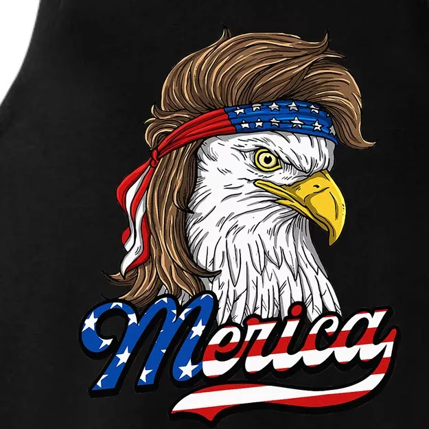 Merica Patriotic USA Eagle Of Freedom 4th Of July Ladies Tri-Blend Wicking Tank