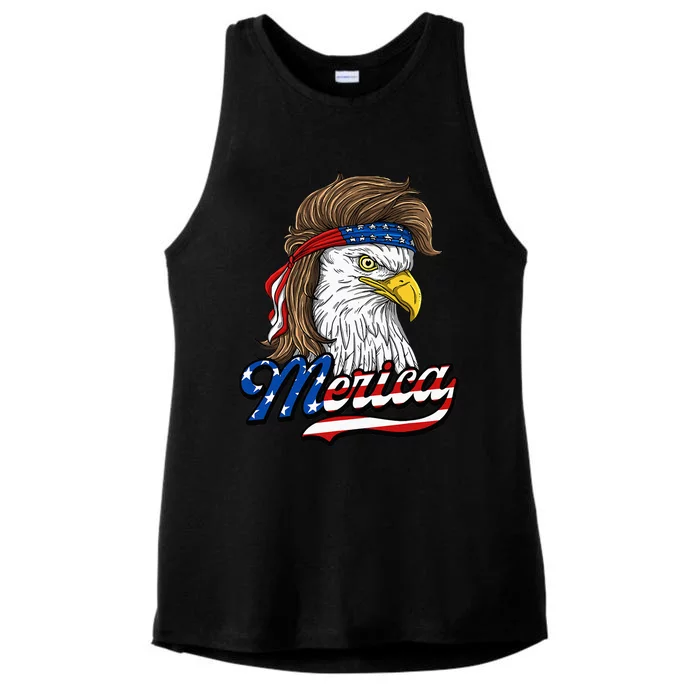 Merica Patriotic USA Eagle Of Freedom 4th Of July Ladies Tri-Blend Wicking Tank