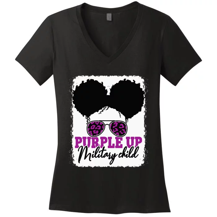 Military Purple Up Leopard Sunglasses Women's V-Neck T-Shirt