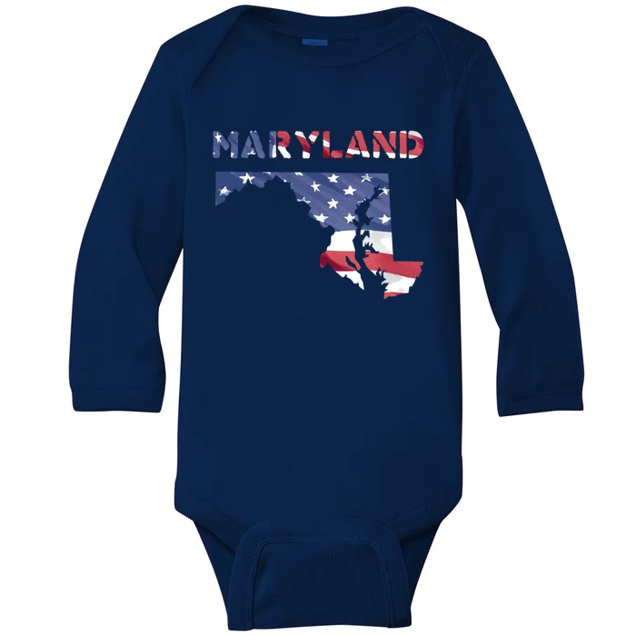 Maryland Proud United States America Patriot Flag Us Pride Gift Baby Long Sleeve Bodysuit