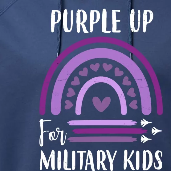 Military Purple Up Rainbow Heart Performance Fleece Hoodie