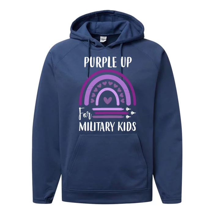 Military Purple Up Rainbow Heart Performance Fleece Hoodie