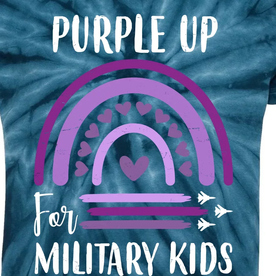 Military Purple Up Rainbow Heart Kids Tie-Dye T-Shirt