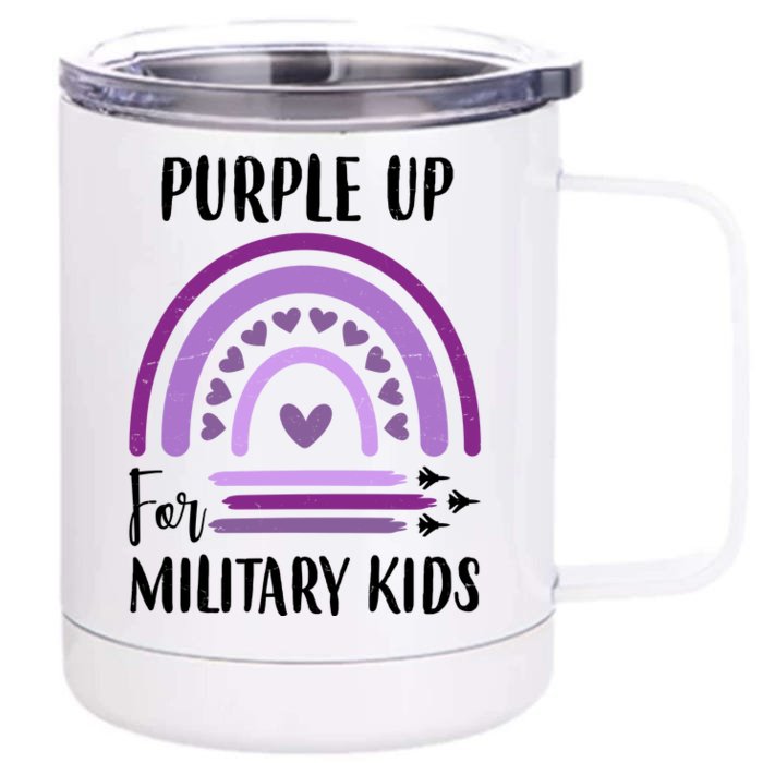 Military Purple Up Rainbow Heart Front & Back 12oz Stainless Steel Tumbler Cup