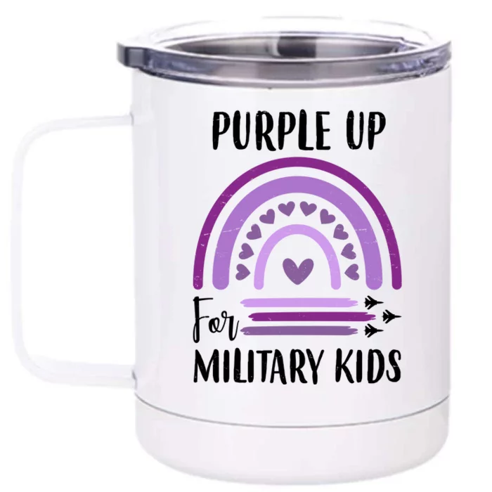 Military Purple Up Rainbow Heart Front & Back 12oz Stainless Steel Tumbler Cup