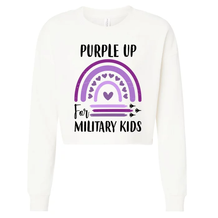 Military Purple Up Rainbow Heart Cropped Pullover Crew