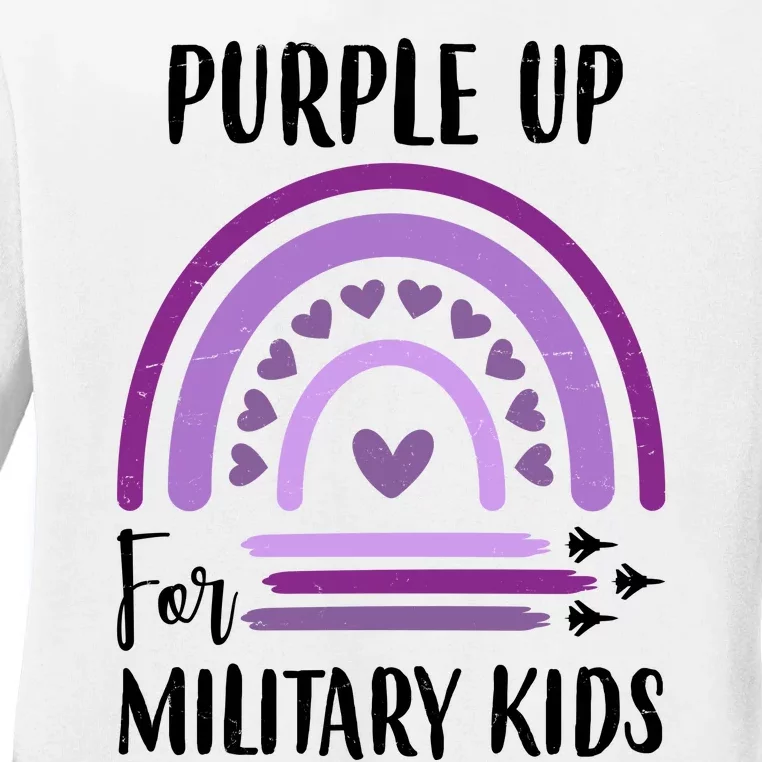 Military Purple Up Rainbow Heart Ladies Long Sleeve Shirt