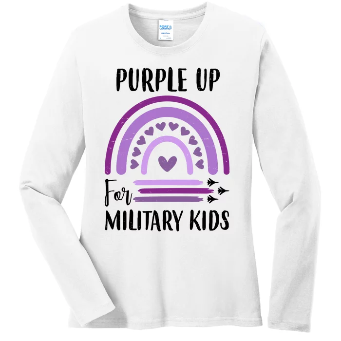 Military Purple Up Rainbow Heart Ladies Long Sleeve Shirt