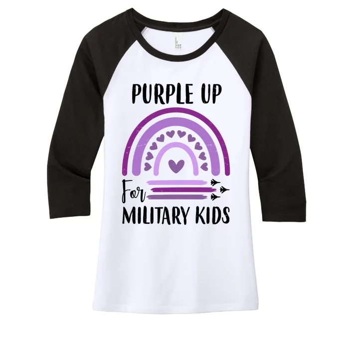 Military Purple Up Rainbow Heart Women's Tri-Blend 3/4-Sleeve Raglan Shirt