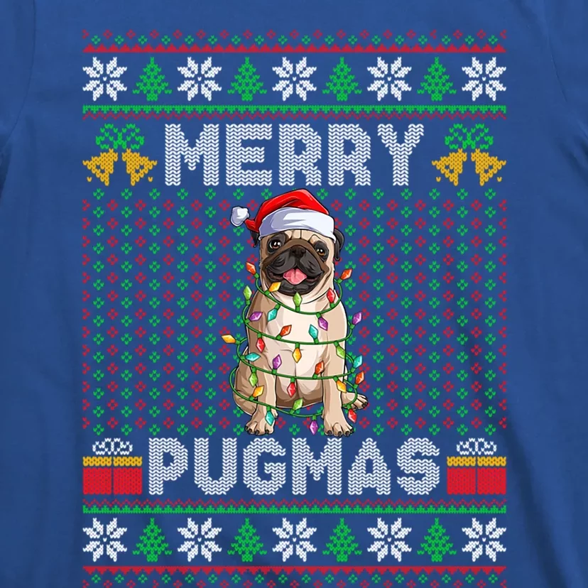 Merry Pugmas Ugly Sweater Style Lights Santa Pug Christmas Gift T-Shirt