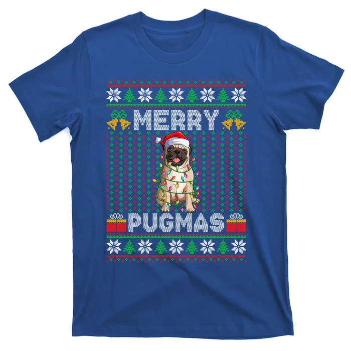 Merry Pugmas Ugly Sweater Style Lights Santa Pug Christmas Gift T-Shirt