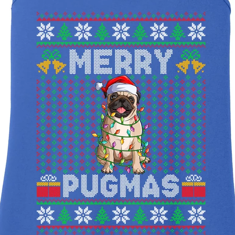 Merry Pugmas Ugly Sweater Style Lights Santa Pug Christmas Gift Ladies Essential Tank